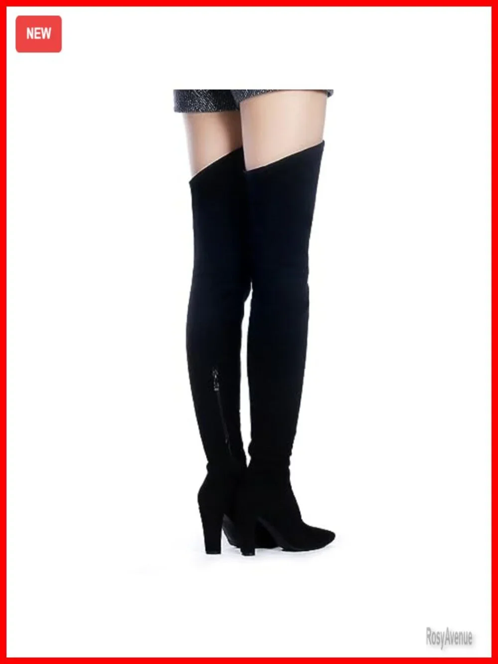 Stretch Suede Chunky Heel Over The Knee Boots Thigh High Round Toe Zip Closure